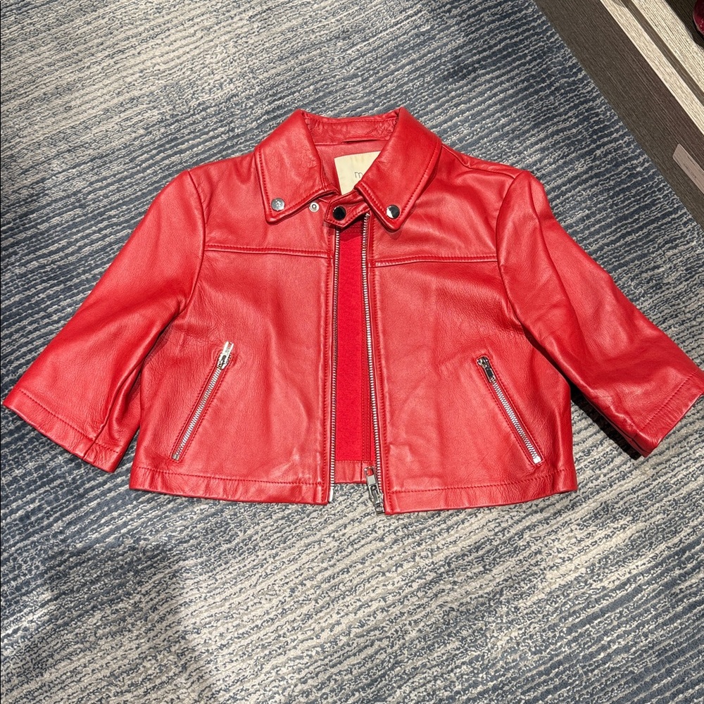 Maje Red Women’s Cropped Faux Leather Jacket